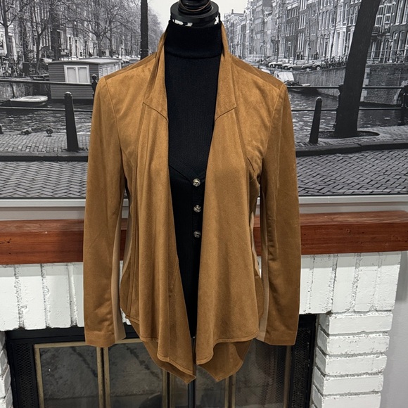Cache Jackets & Blazers - Caché Women's Brown Drape Front Blazer stretch brown large faux suede